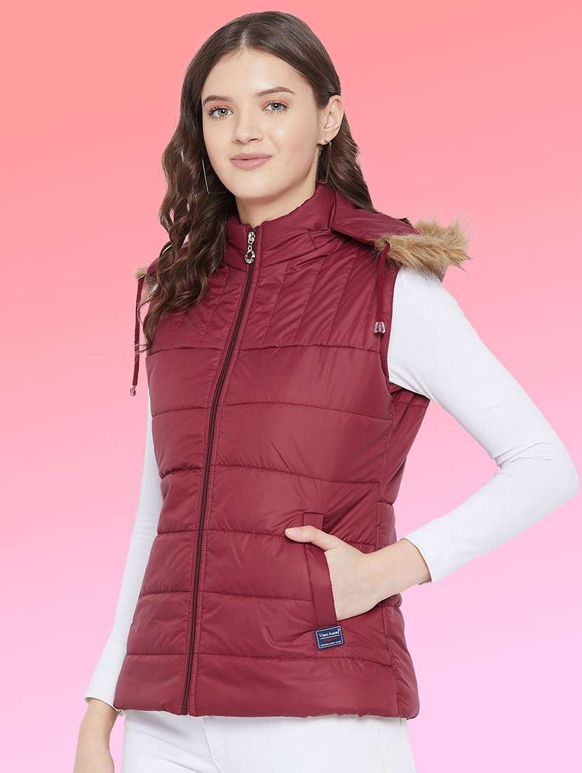 women solid sleeveless hooded quilted jacket - 22291363 -  Standard Image - 1