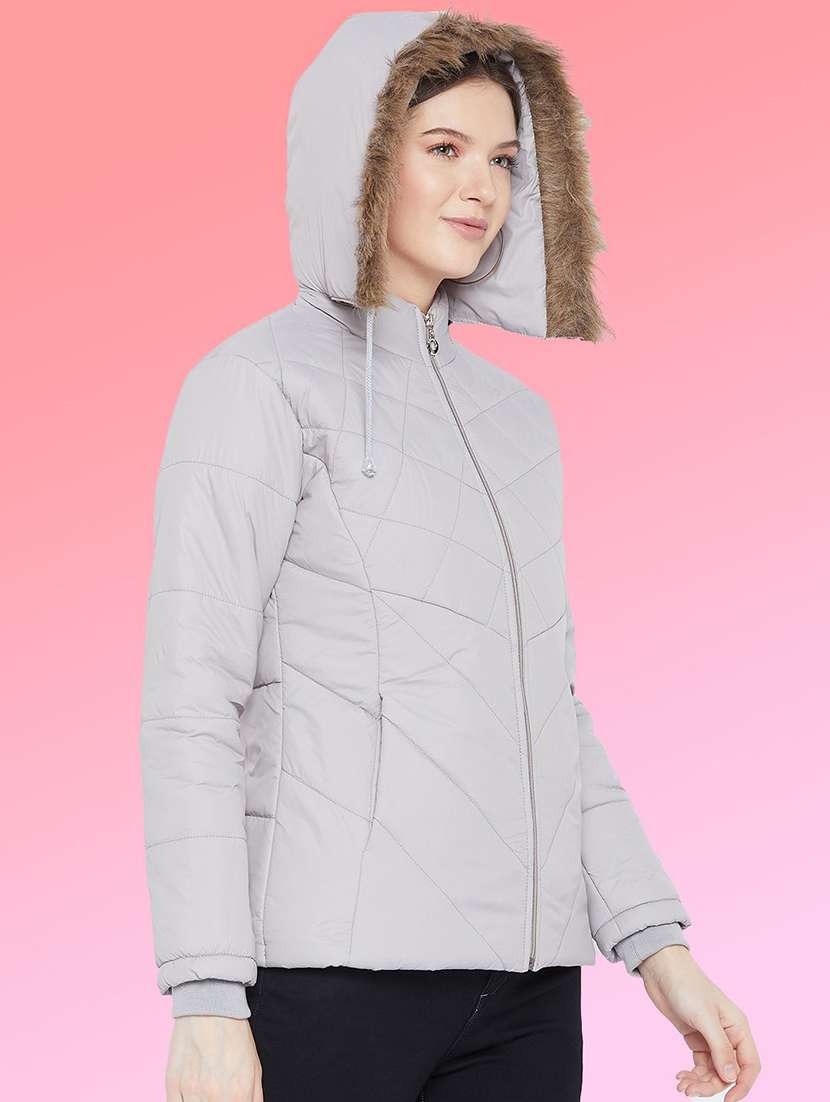 women solid long sleeve hooded quilted jacket - 22291364 -  Standard Image - 1