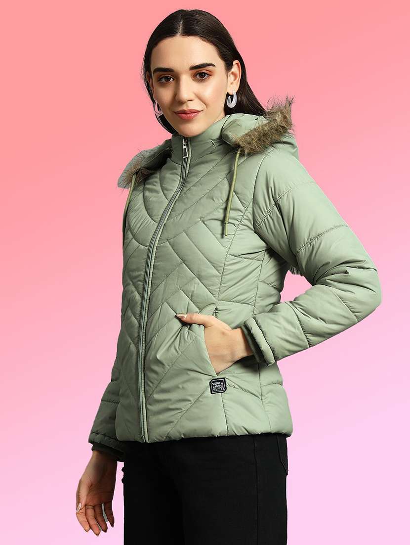 women solid long sleeve hooded quilted jacket - 22291367 -  Standard Image - 1