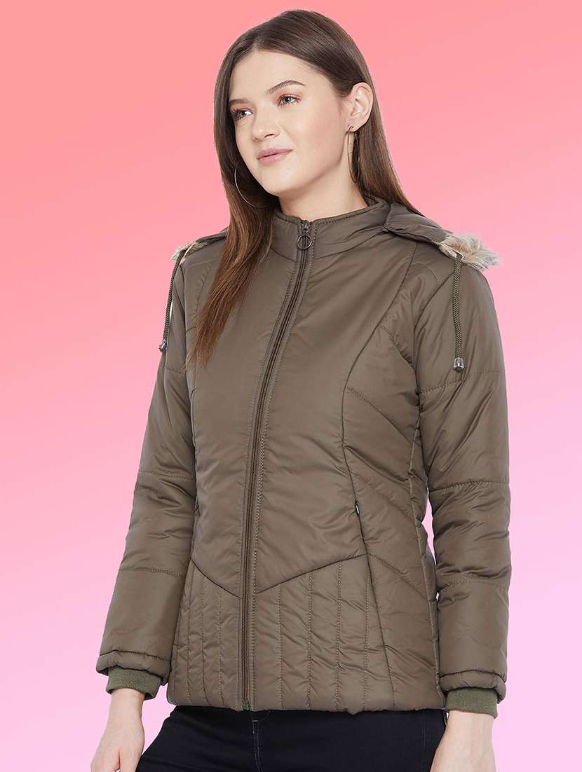women solid long sleeve hooded quilted jacket - 22291373 -  Standard Image - 1