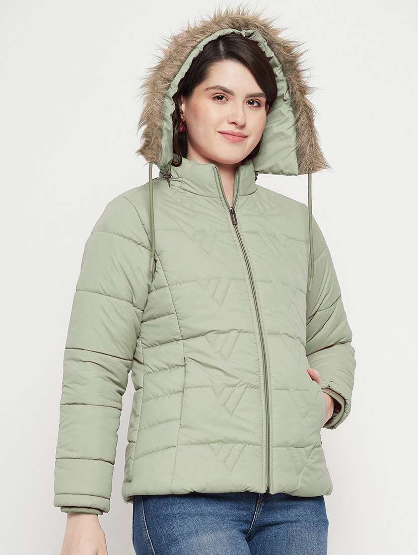 women solid long sleeve hooded quilted jacket - 22291374 -  Standard Image - 1