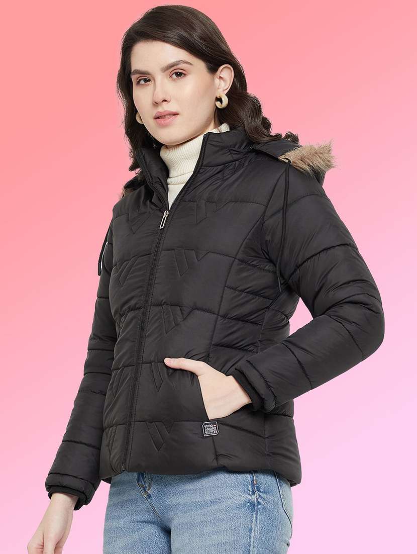 women solid long sleeve hooded quilted jacket - 22291383 -  Standard Image - 1