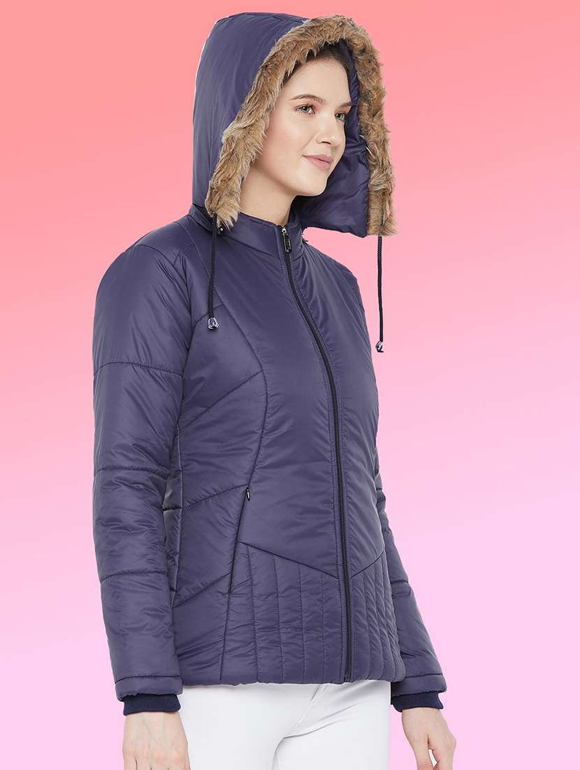 women solid long sleeve hooded quilted jacket - 22291385 -  Standard Image - 1