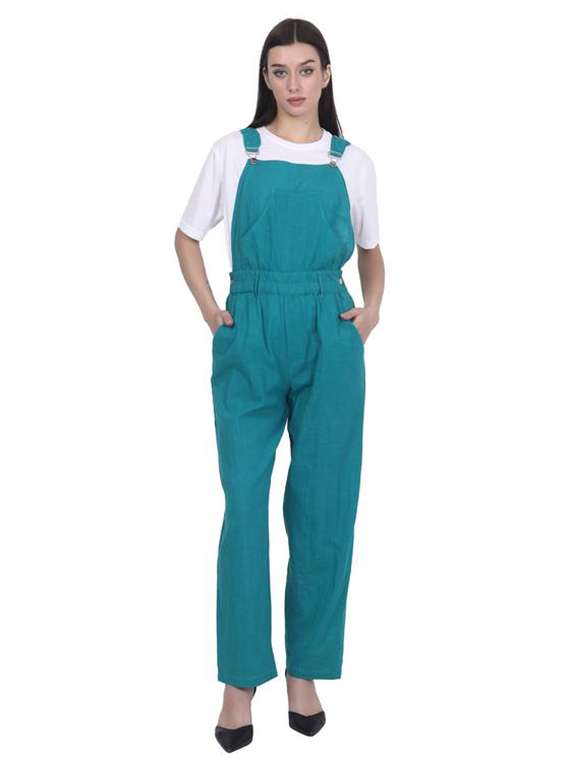 women solid sleeveless dungaree 