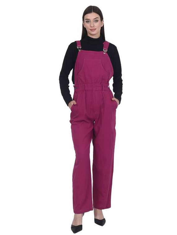 women solid sleeveless dungaree jumpsuit