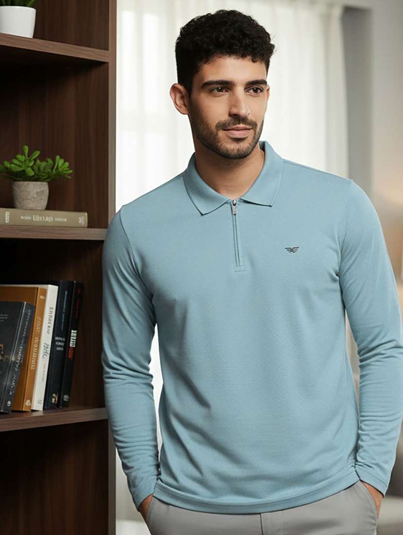 men solid long sleeve polo t-shirt