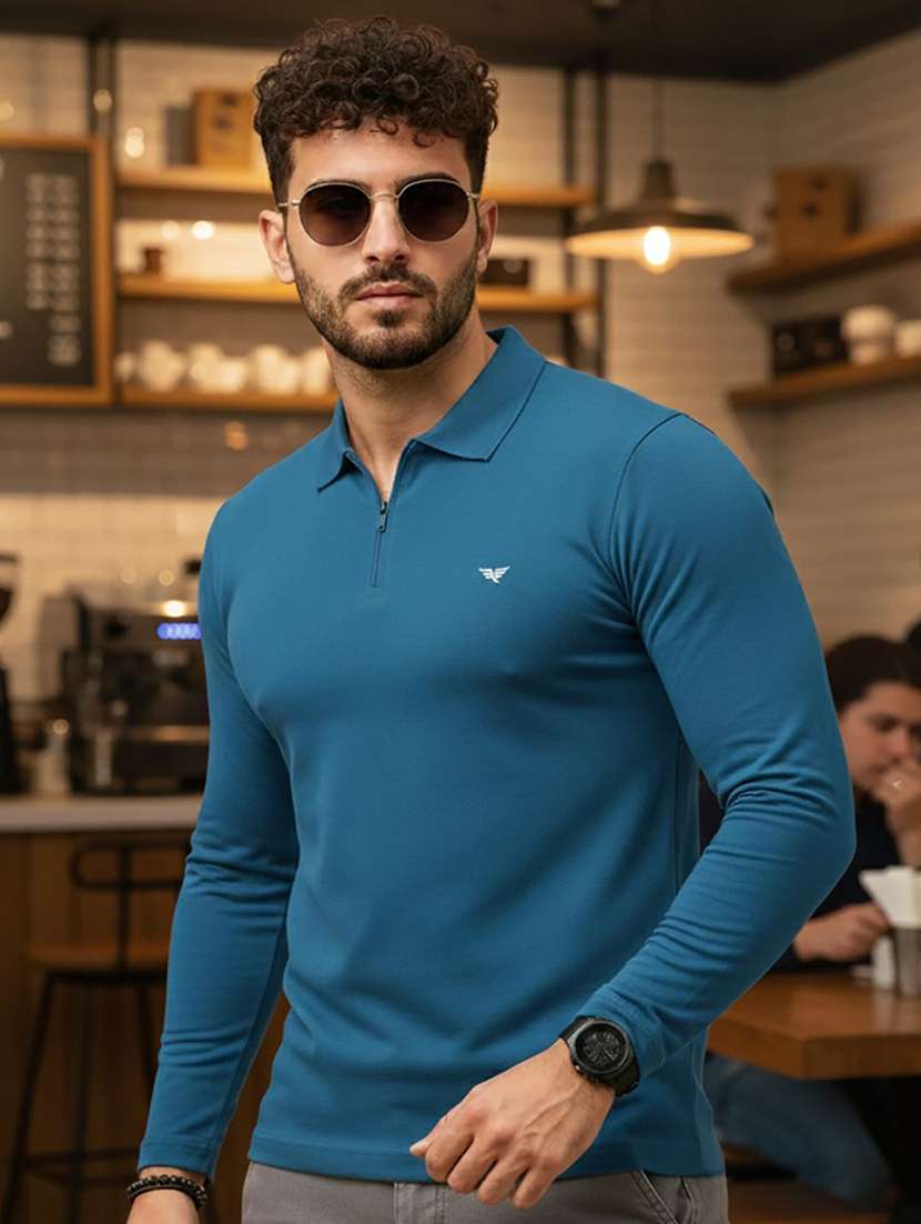 men solid long sleeve polo t-shirt