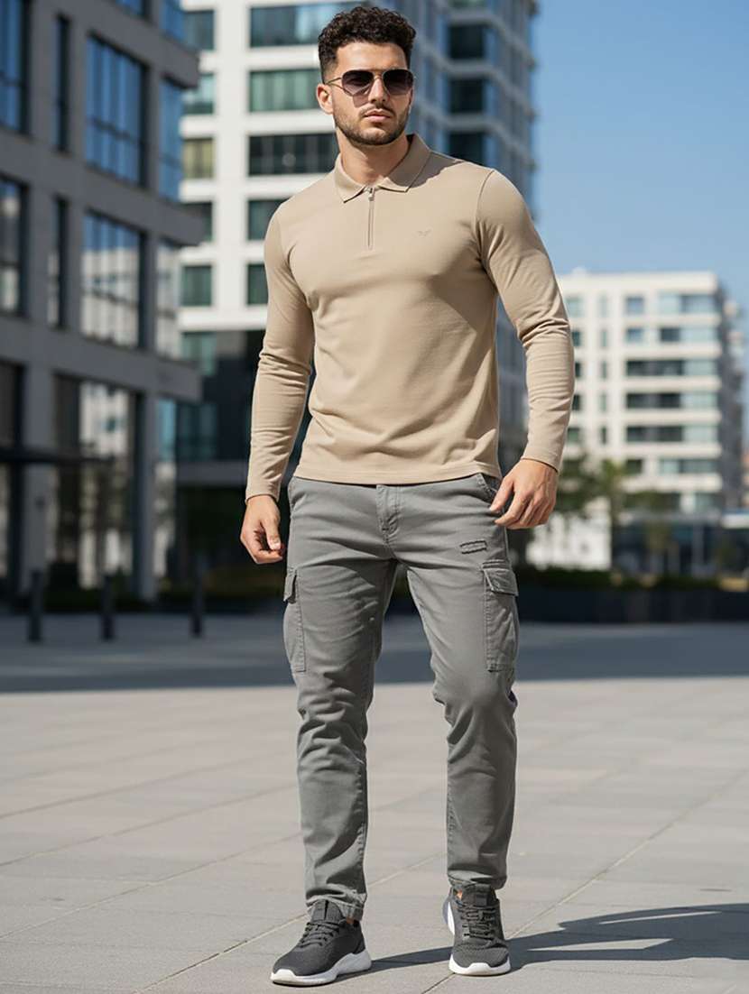 men solid long sleeve polo t-shirt
