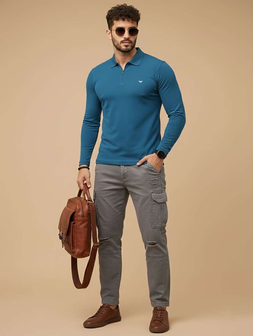 men solid long sleeve polo t-shirt