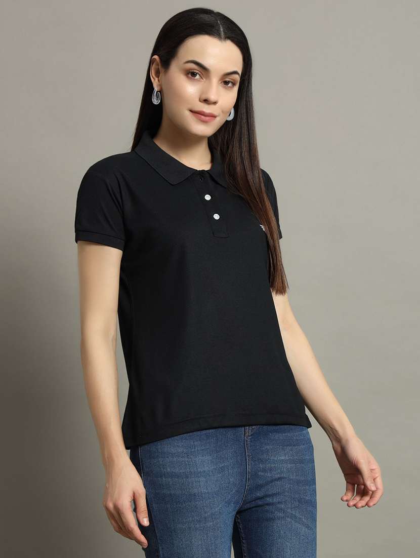 women solid short sleeve polo t-shirt - 22291705 -  Standard Image - 1