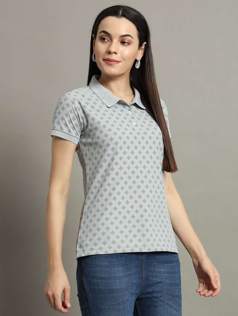 women printed short sleeve polo t-shirt - 22291707 -  Standard Image - 1