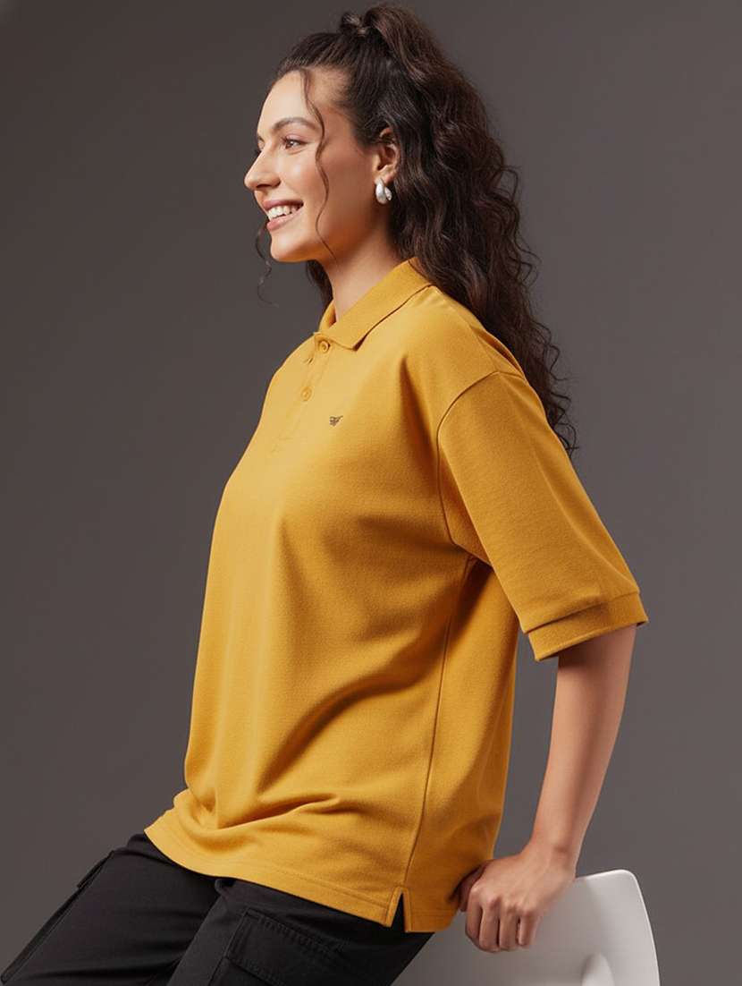 women solid oversized short sleeve polo t-shirt - 22291719 -  Standard Image - 1