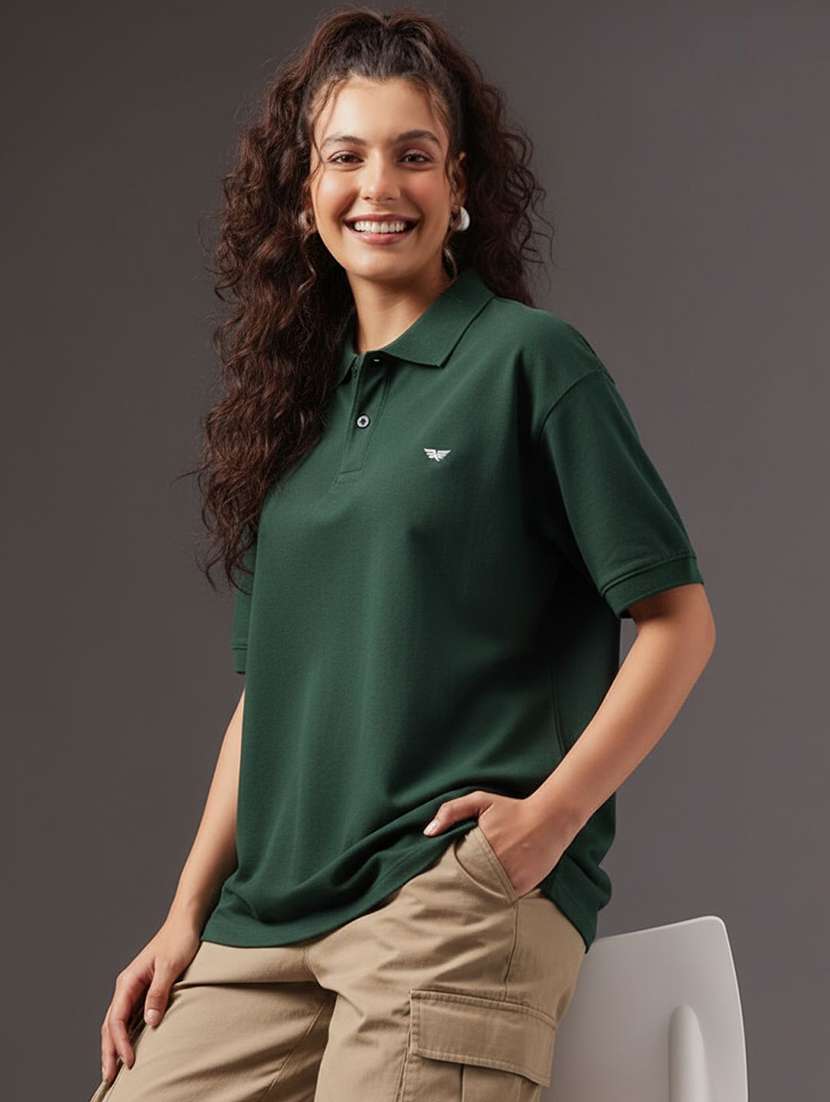women solid short sleeve oversized polo t-shirt