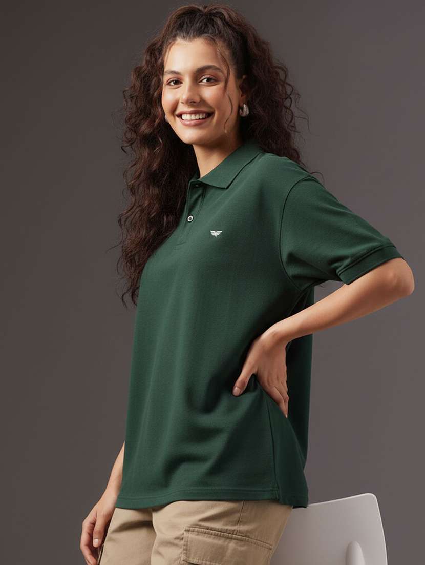women solid short sleeve oversized polo t-shirt - 22291720 -  Standard Image - 1