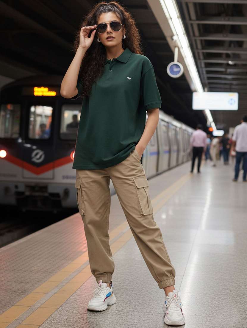 women solid short sleeve oversized polo t-shirt - 22291720 -  Standard Image - 4