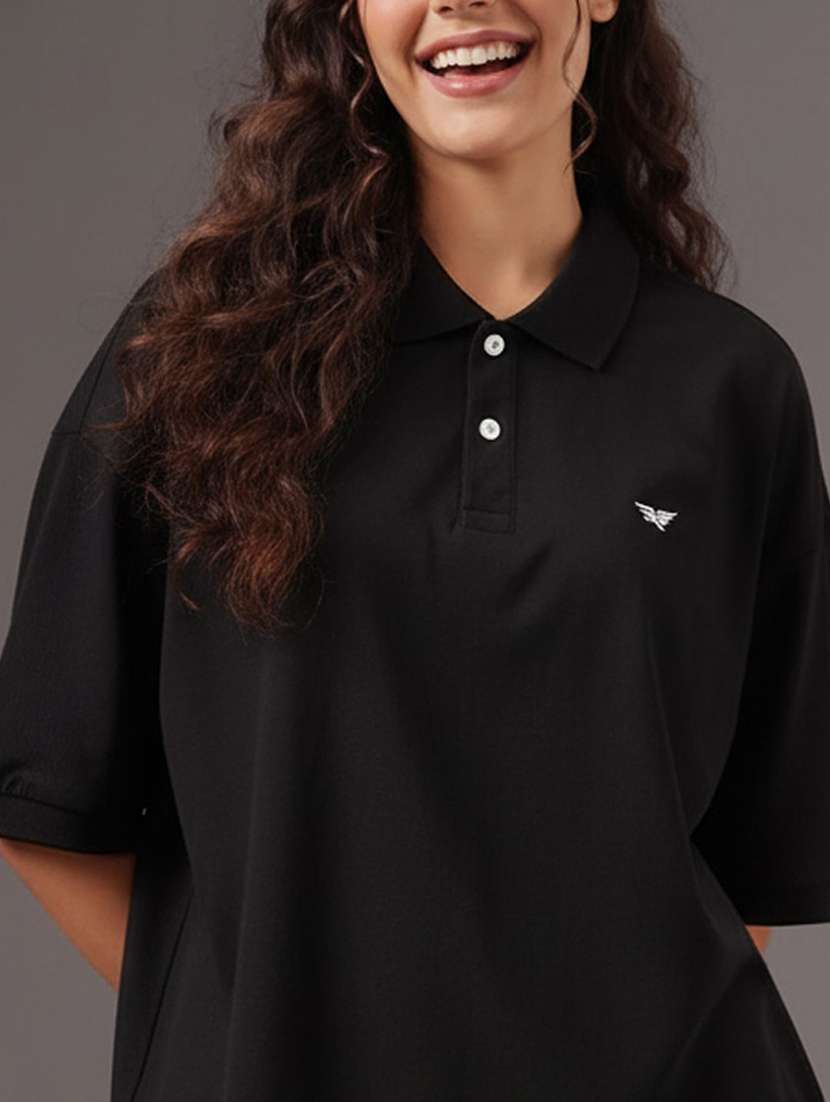 women solid short sleeve oversized polo t-shirt - 22291721 -  Standard Image - 1