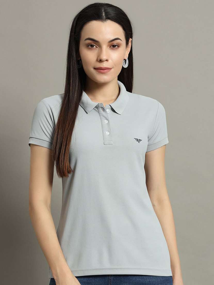 women solid short sleeve polo t-shirt