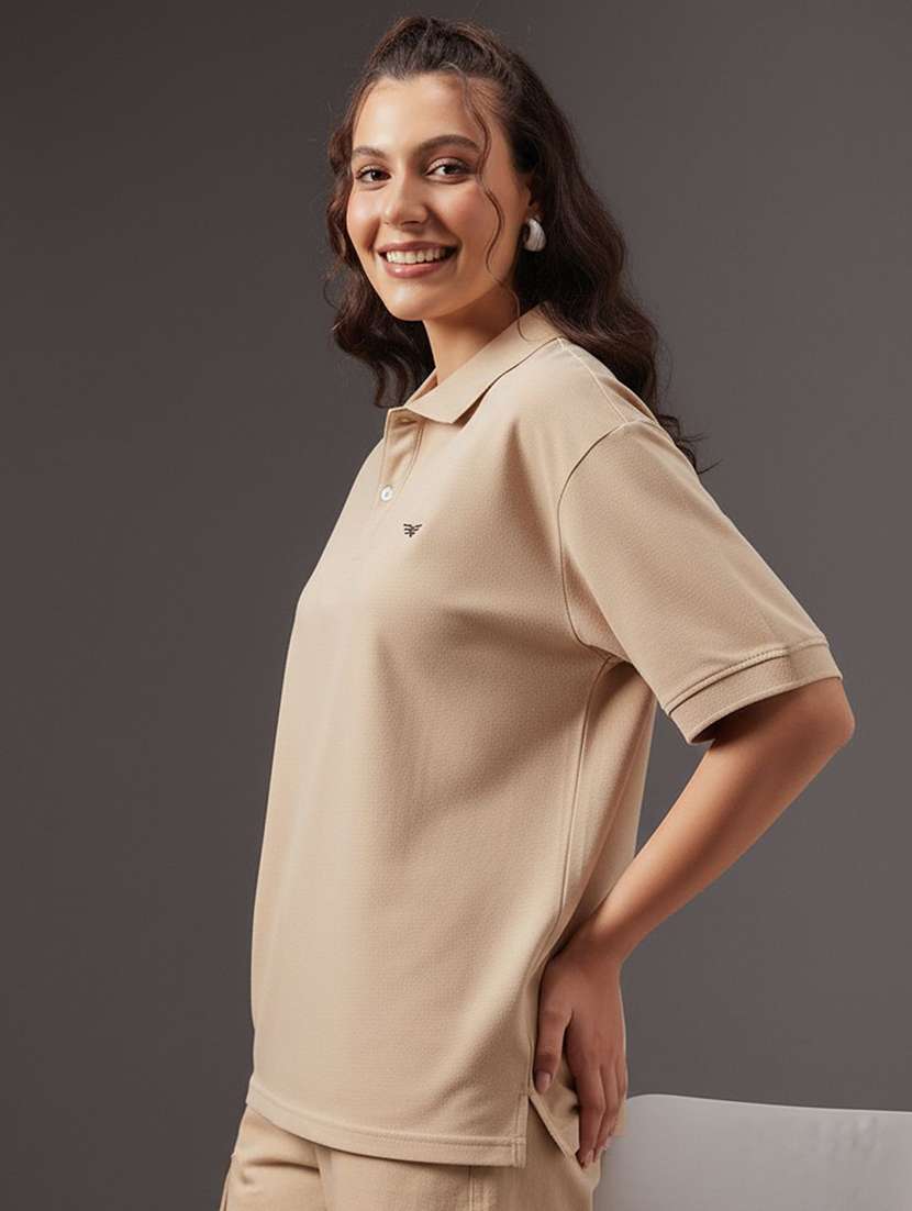 women solid oversized short sleeve polo t-shirt - 22291741 -  Standard Image - 1