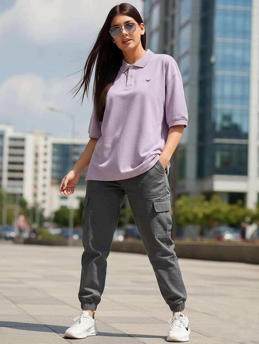 women solid short sleeve oversized polo t-shirt - 22291742 -  Standard Image - 4