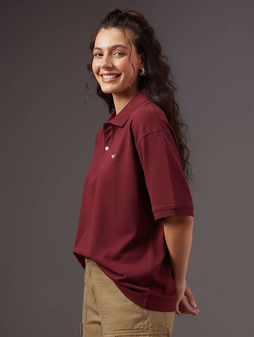 women solid short sleeve oversized polo t-shirt - 22291744 -  Standard Image - 1