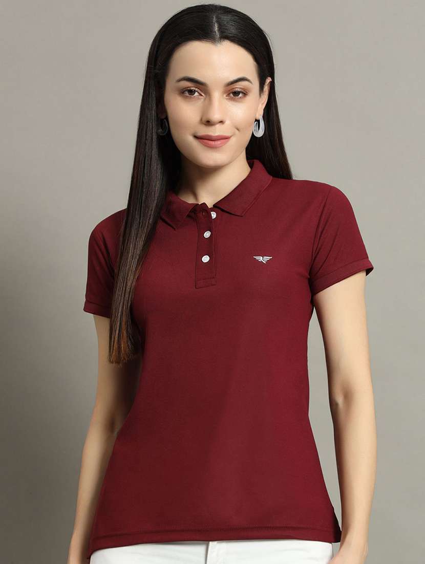 women solid short sleeve polo t-shirt
