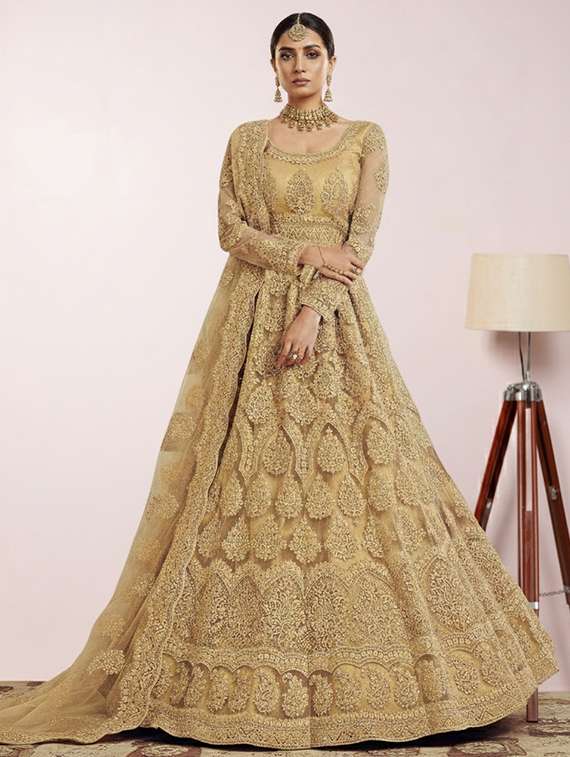 women solid with work fit & flare semi stitched gown with dupatta - 22291951 -  Standard Image - 1