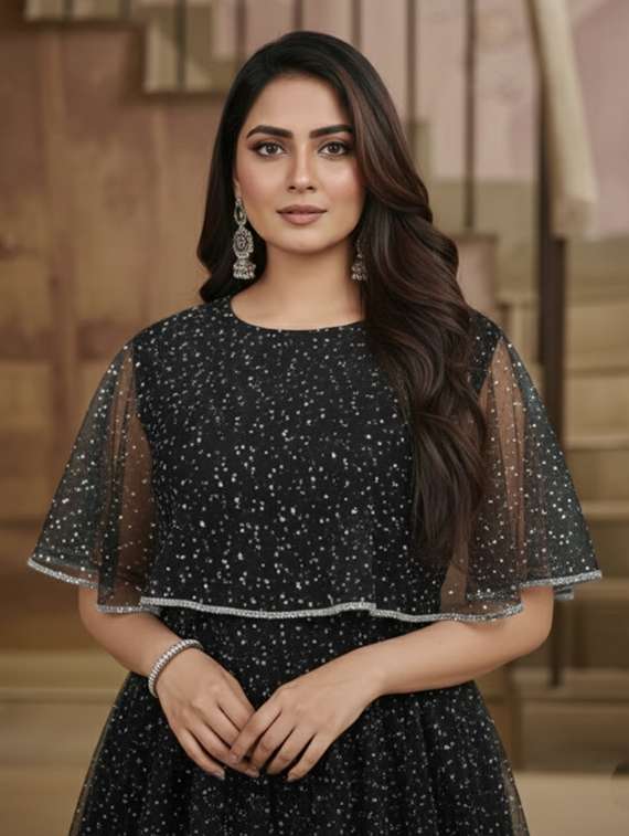 women solid with work fit & flare semi stitched gown  - 22291952 -  Standard Image - 4