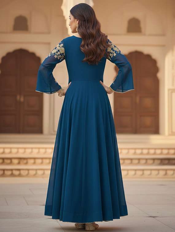women solid with work fit & flare semi stitched gown  - 22291957 -  Standard Image - 4