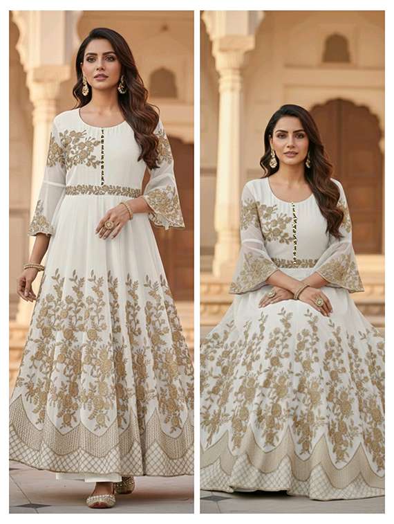 women solid with work fit & flare semi stitched gown  - 22291959 -  Standard Image - 1