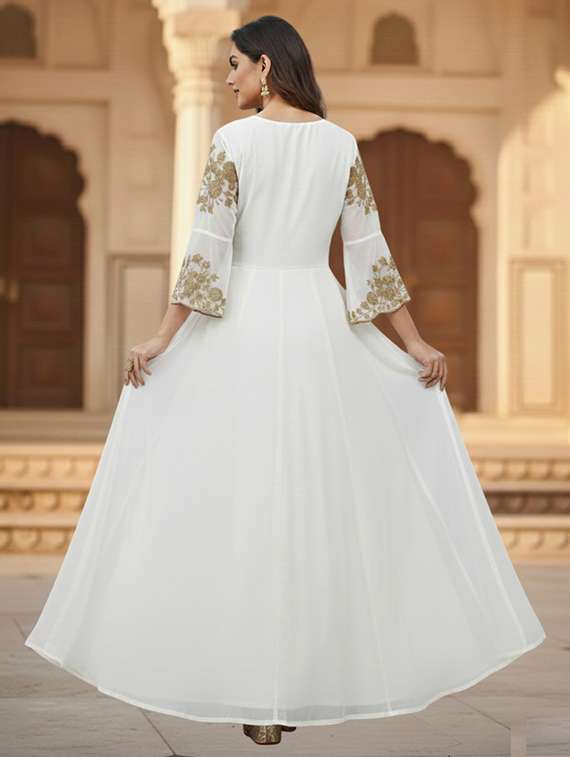 women solid with work fit & flare semi stitched gown  - 22291959 -  Standard Image - 4