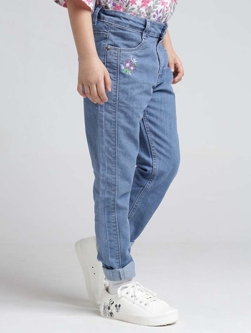 girls solid mid rise slim fit jeans - 22291967 -  Standard Image - 1