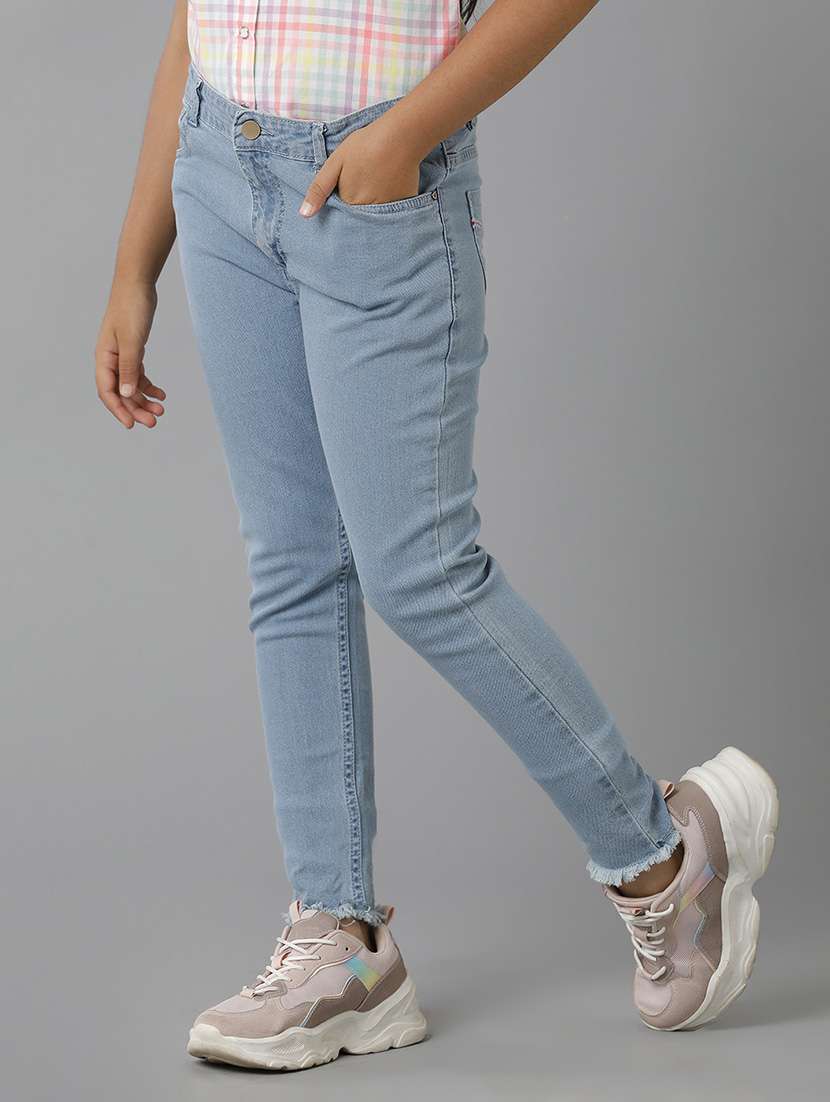 girls solid mid rise slim fit jean - 22291970 -  Standard Image - 1