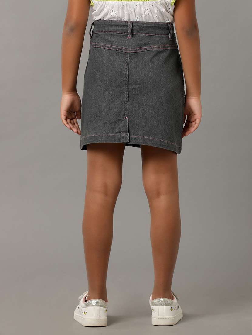 girls solid mid rise denim skirt - 22292012 -  Standard Image - 1