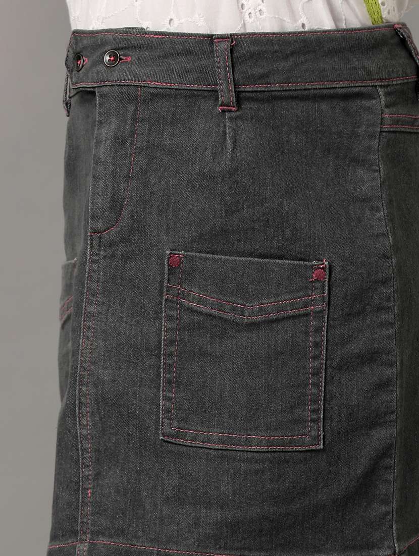 girls solid mid rise denim skirt - 22292012 -  Standard Image - 4