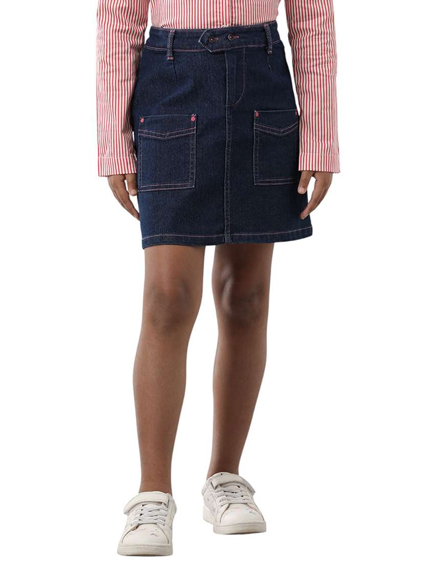 girls solid mid rise denim skirt - 22292013 -  Standard Image - 1