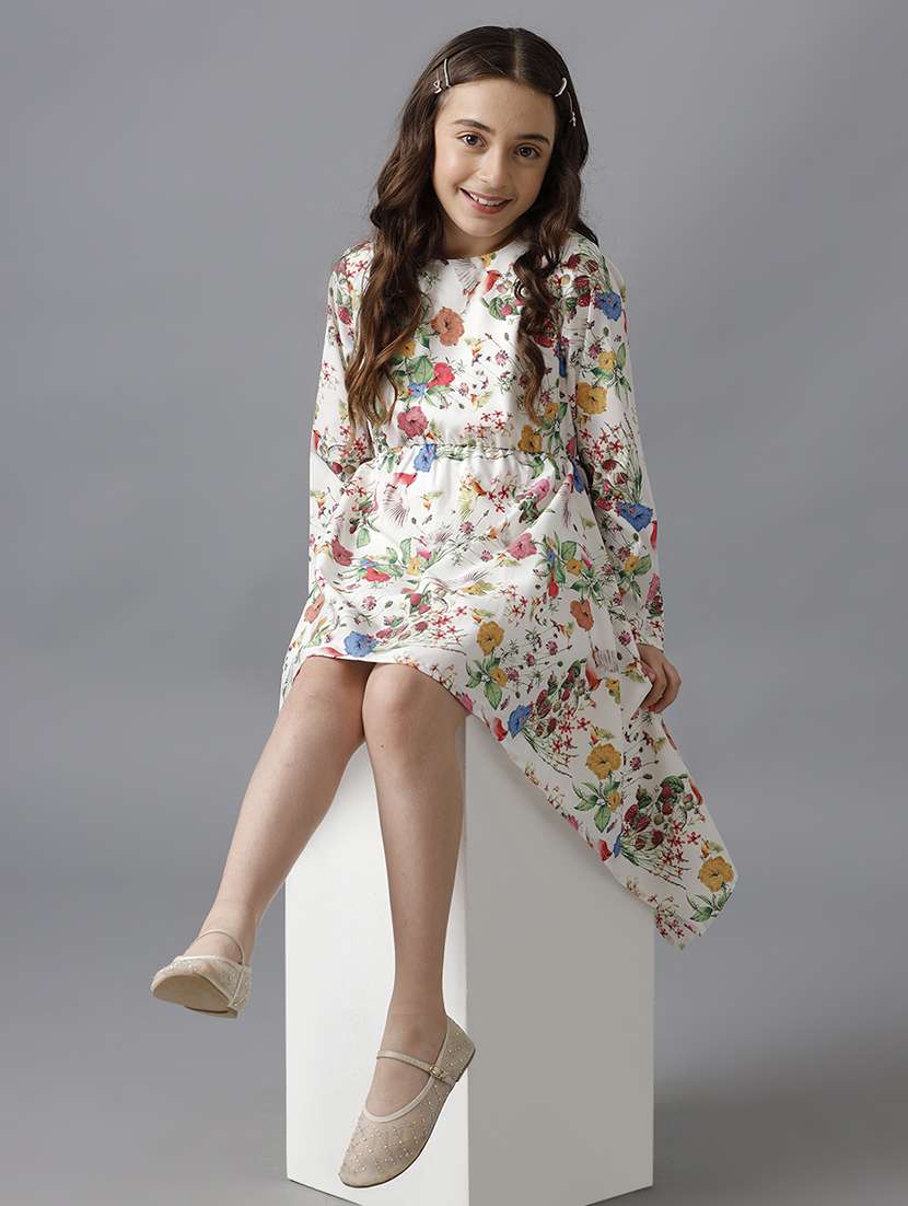 girls floral print long sleeve asymmetric dress - 22292059 -  Standard Image - 1