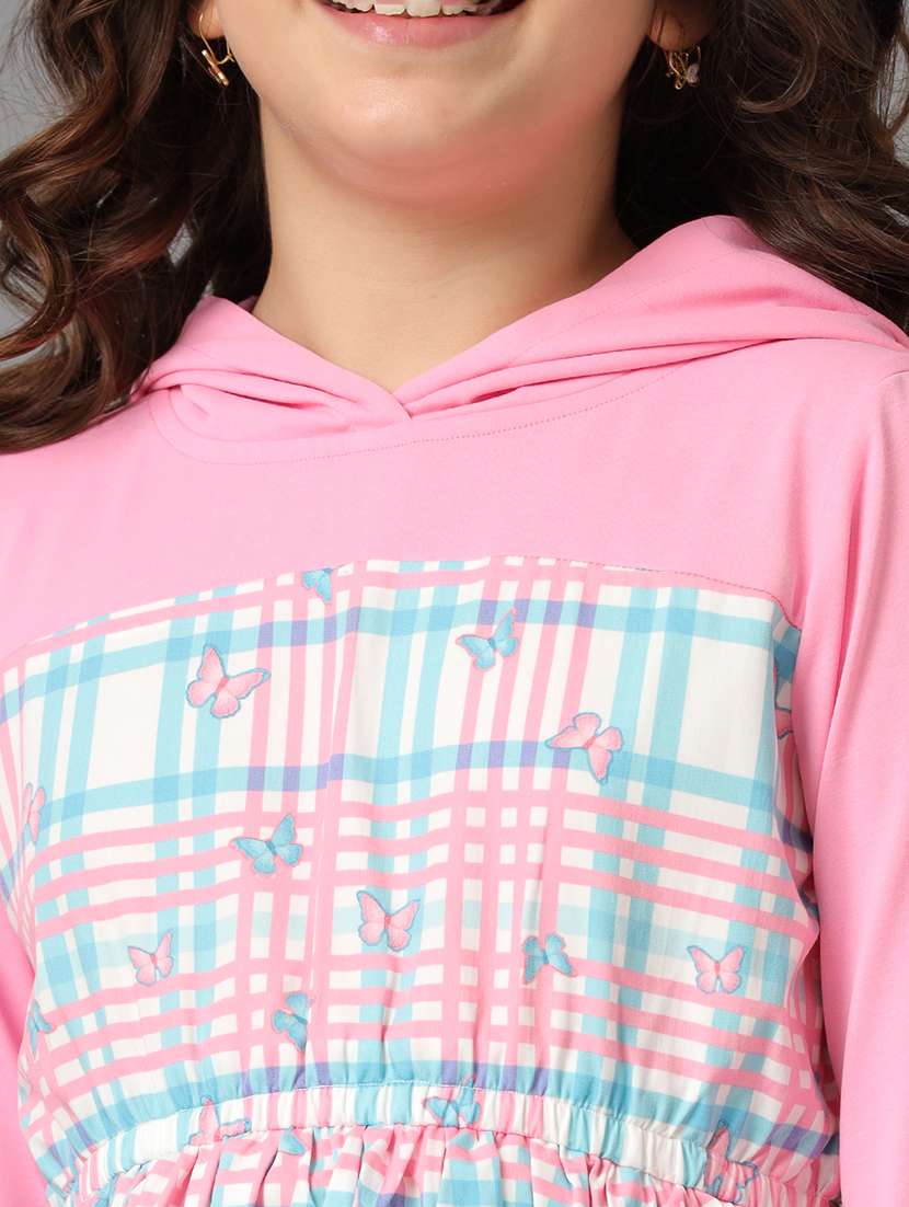 girls checkered long slevee fit & flare dress - 22292060 -  Standard Image - 4