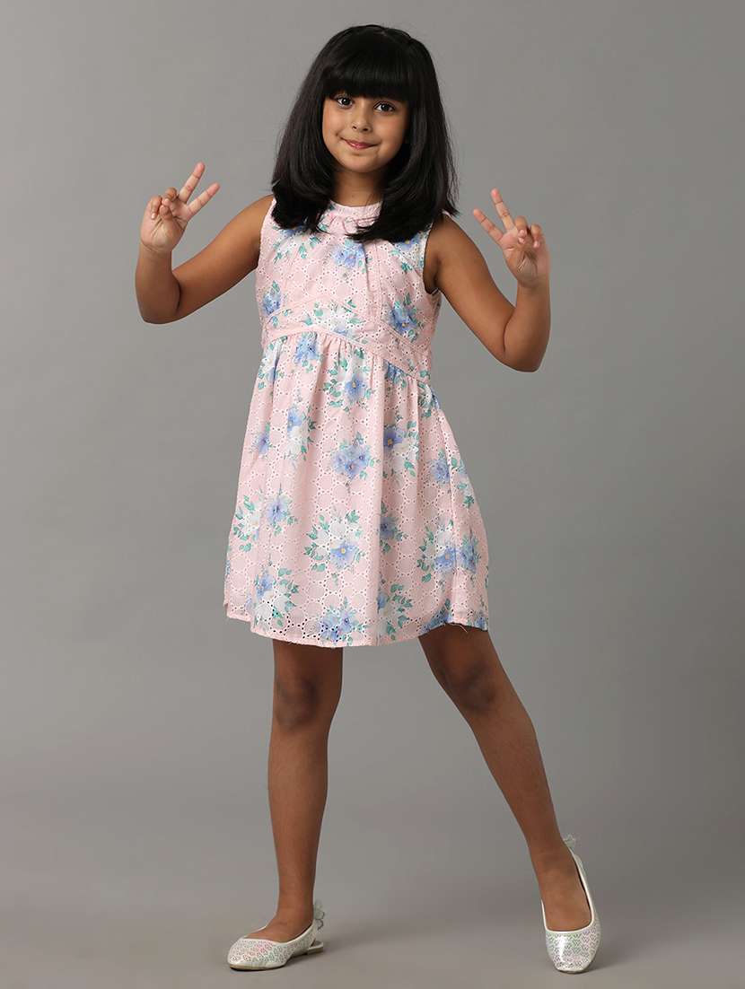 girls floral print sleeveless a-line dress