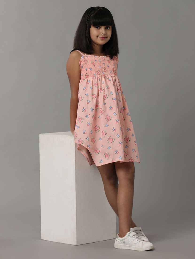 girls printed shoulder strap asymmetric dess