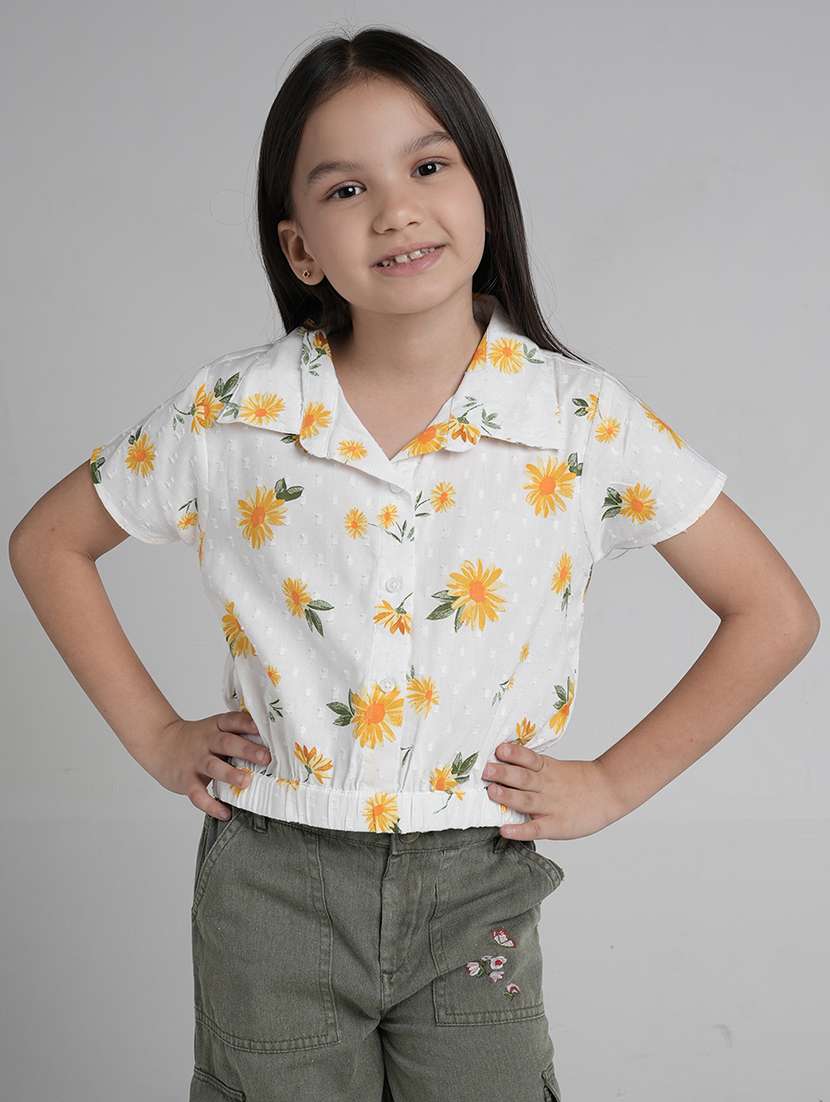 girls printed short sleeve crop top