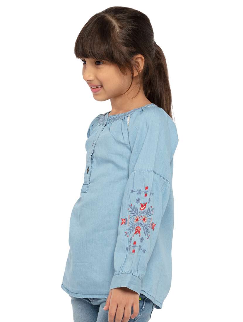 girls embroidered long sleeve a-line top - 22292110 -  Standard Image - 1