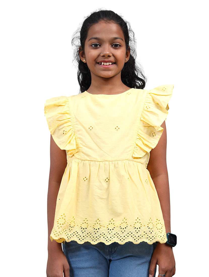 girl self designed ruffle sleeve peplum top - 22292116 -  Standard Image - 1