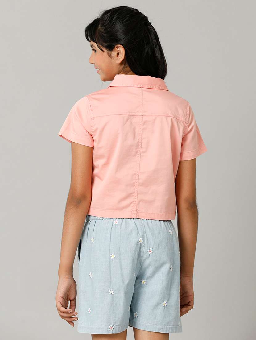 girls solid collared short sleeve shirt top - 22292119 -  Standard Image - 1