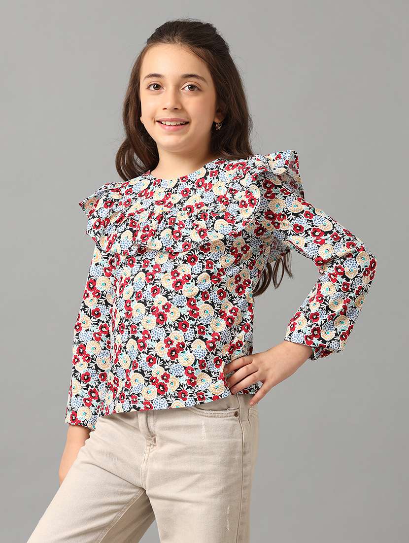 girls printed long sleeve straight top