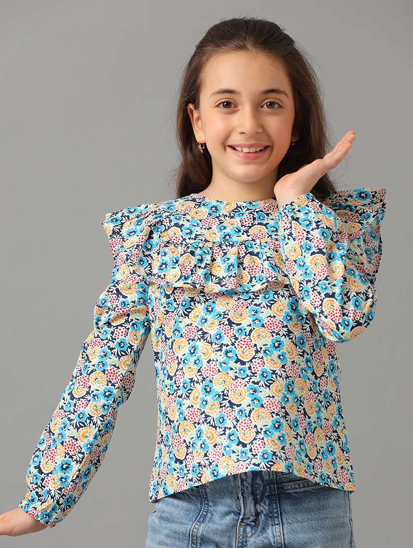 girls floral print long sleeve top