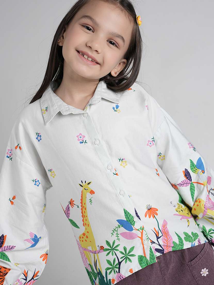 girls printed collared puff sleeve top - 22292134 -  Standard Image - 1