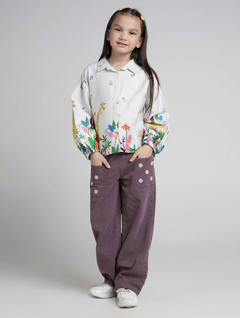 girls printed collared puff sleeve top - 22292134 -  Standard Image - 4