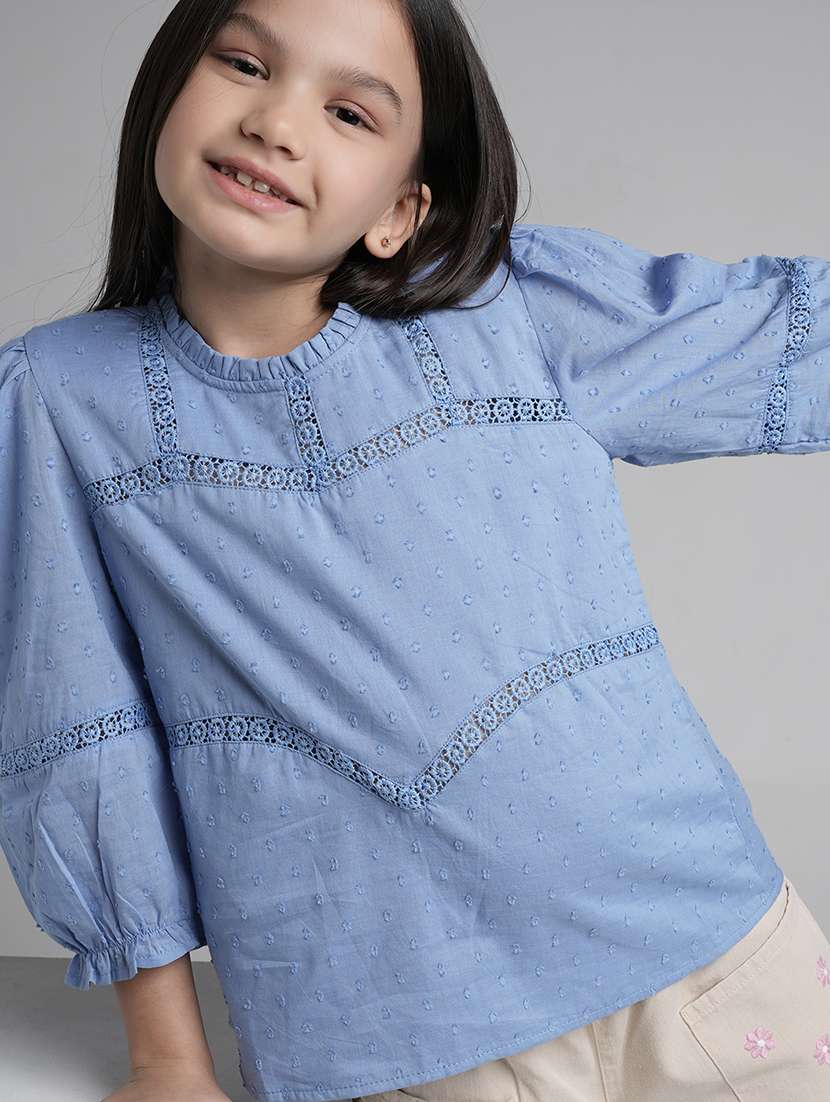 girls solid puff sleeve regular top - 22292135 -  Standard Image - 1