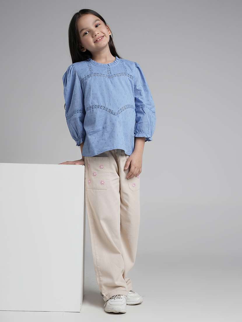 girls solid puff sleeve regular top - 22292135 -  Standard Image - 4