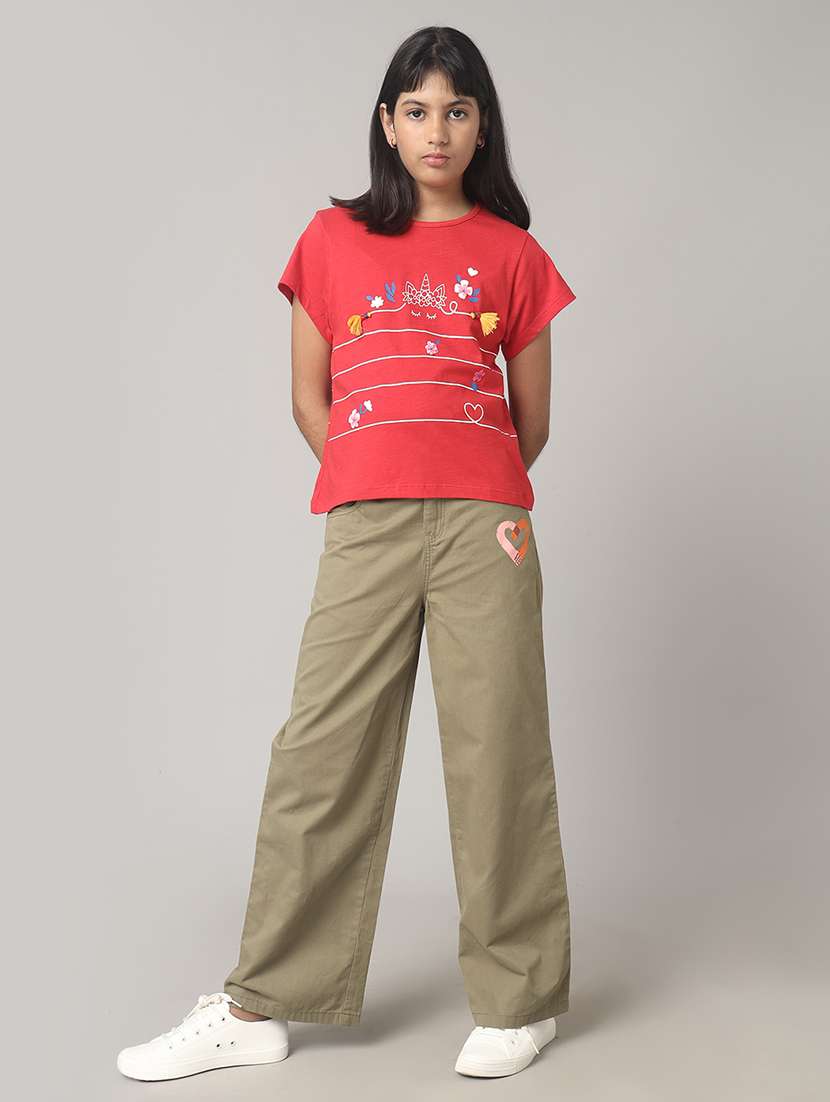 girls solid mid rise straight trouser - 22292141 -  Standard Image - 4